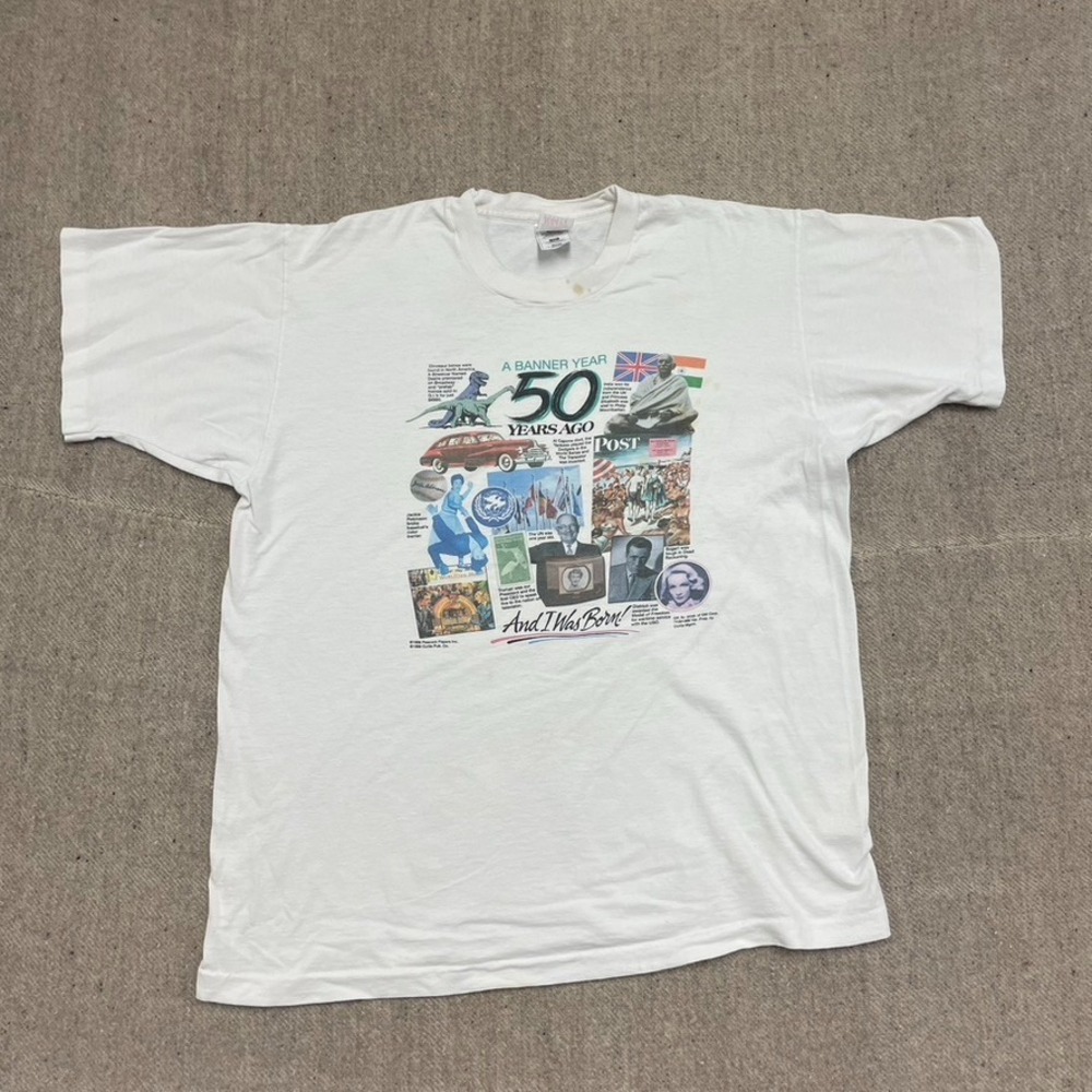 Vintage 50 Year Historical Single Stitch T Shirt Men XL White 1990s